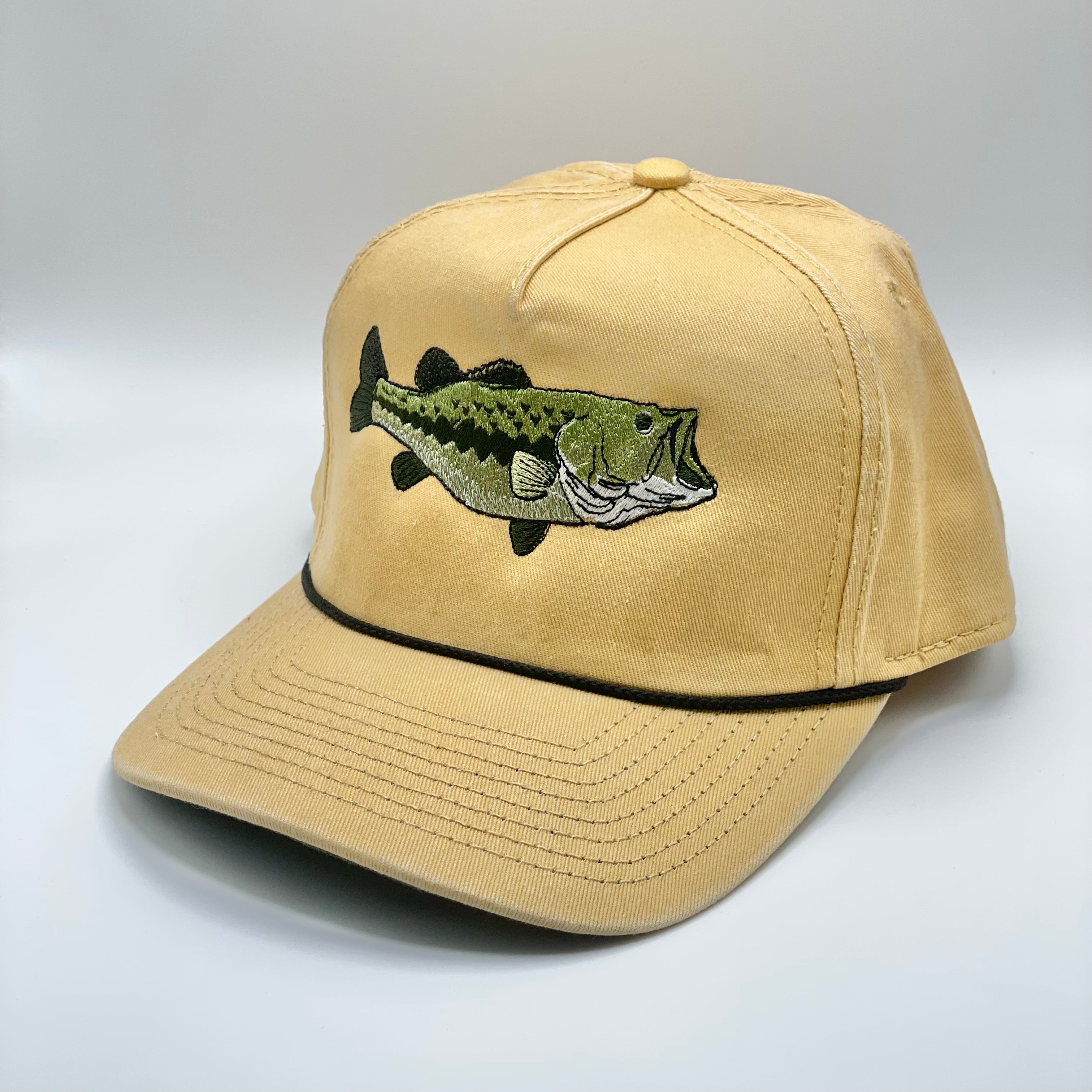 Washed Cotton “Honey” Yellow Hat with Embroidered Bass – Nakke